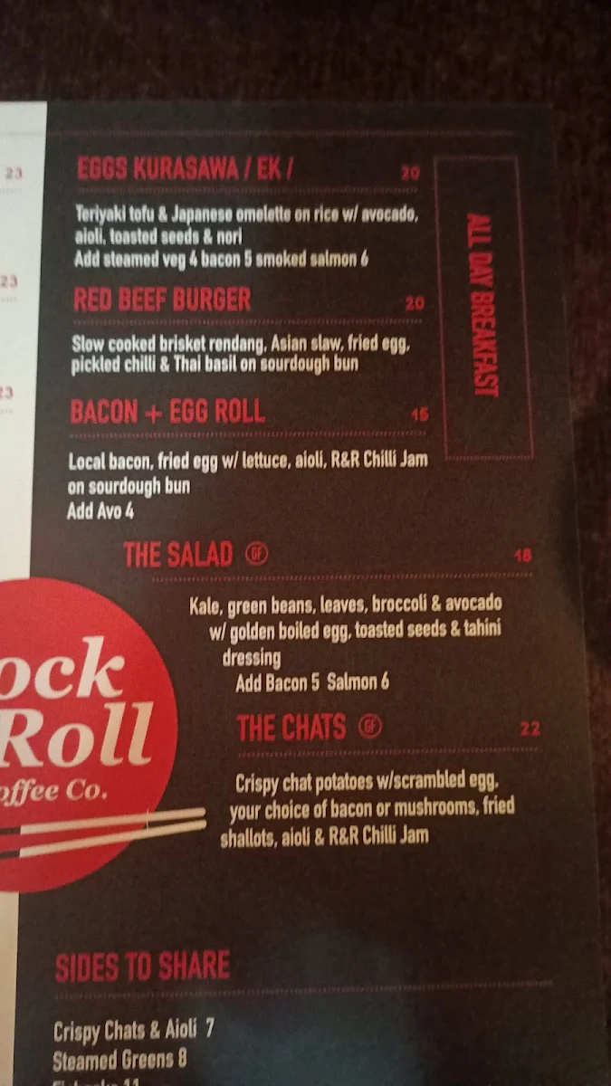 Menu, The Rock & Roll Coffee Company