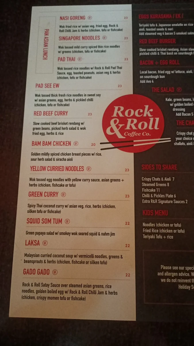 Menu, The Rock & Roll Coffee Company