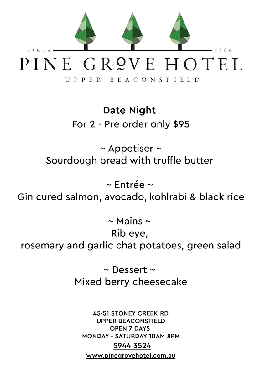 Menu, Pine Grove Hotel