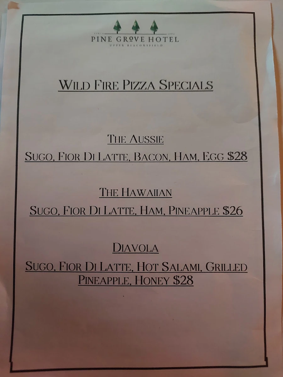 Menu, Pine Grove Hotel