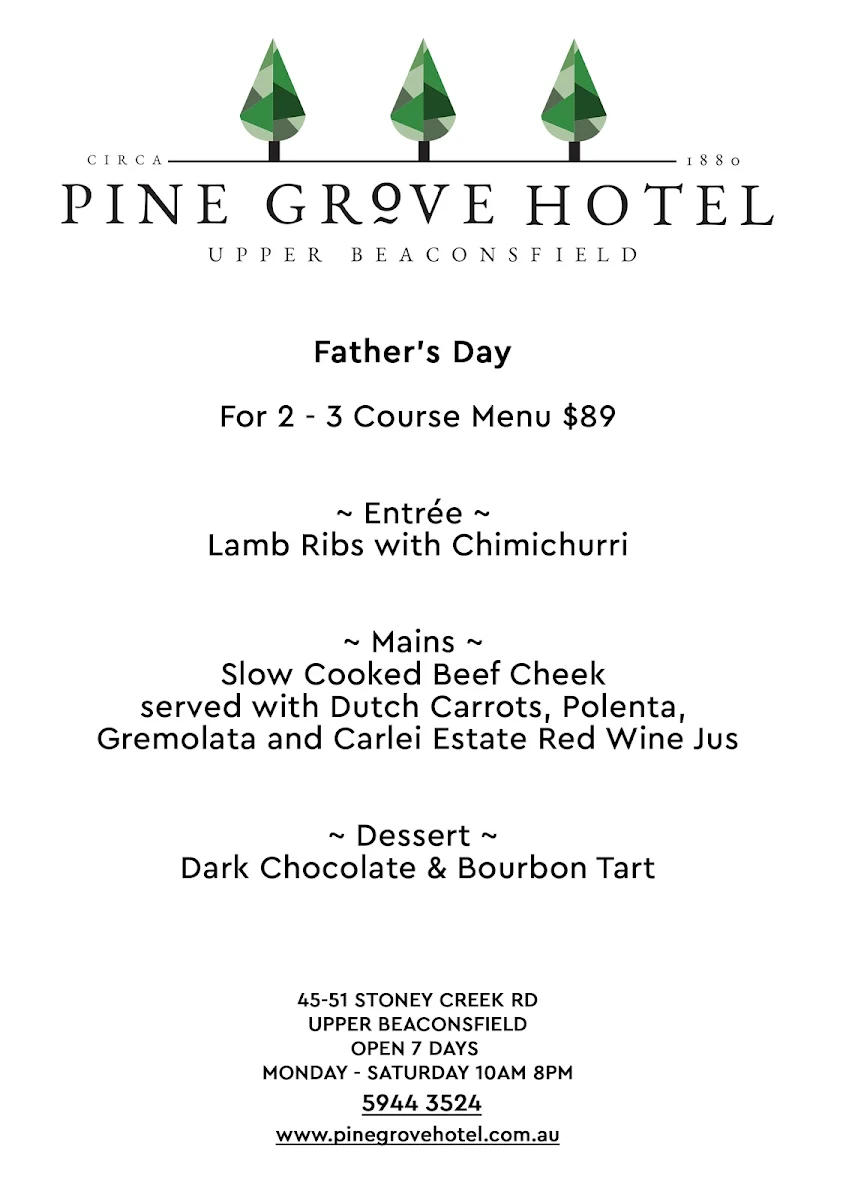 Menu, Pine Grove Hotel