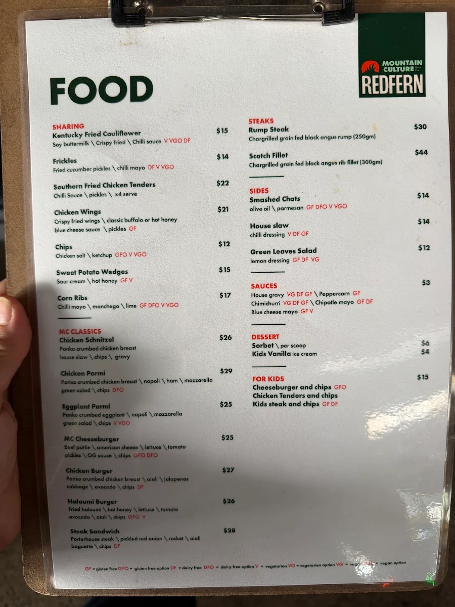 Menu, Mountain Culture Brewery - Redfern