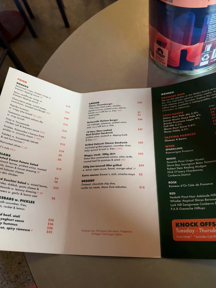 Menu, Mountain Culture Brewery - Redfern