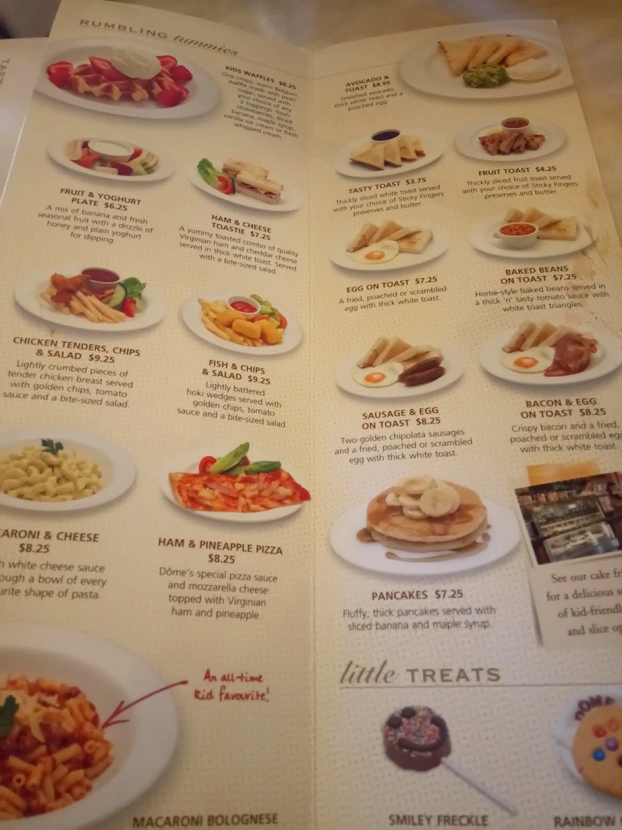 Menu, Dôme Café - Wanneroo
