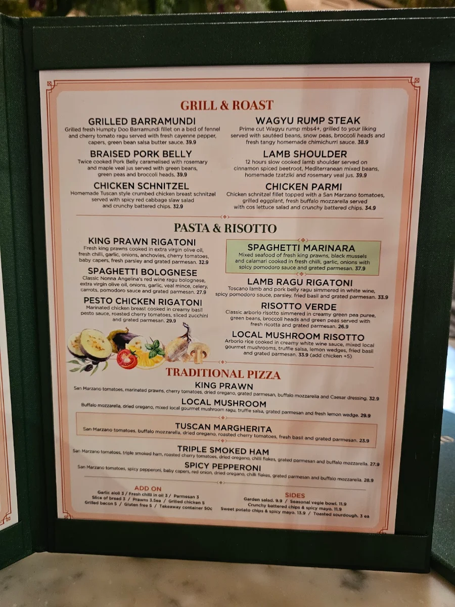 Menu, Cafe Toscano