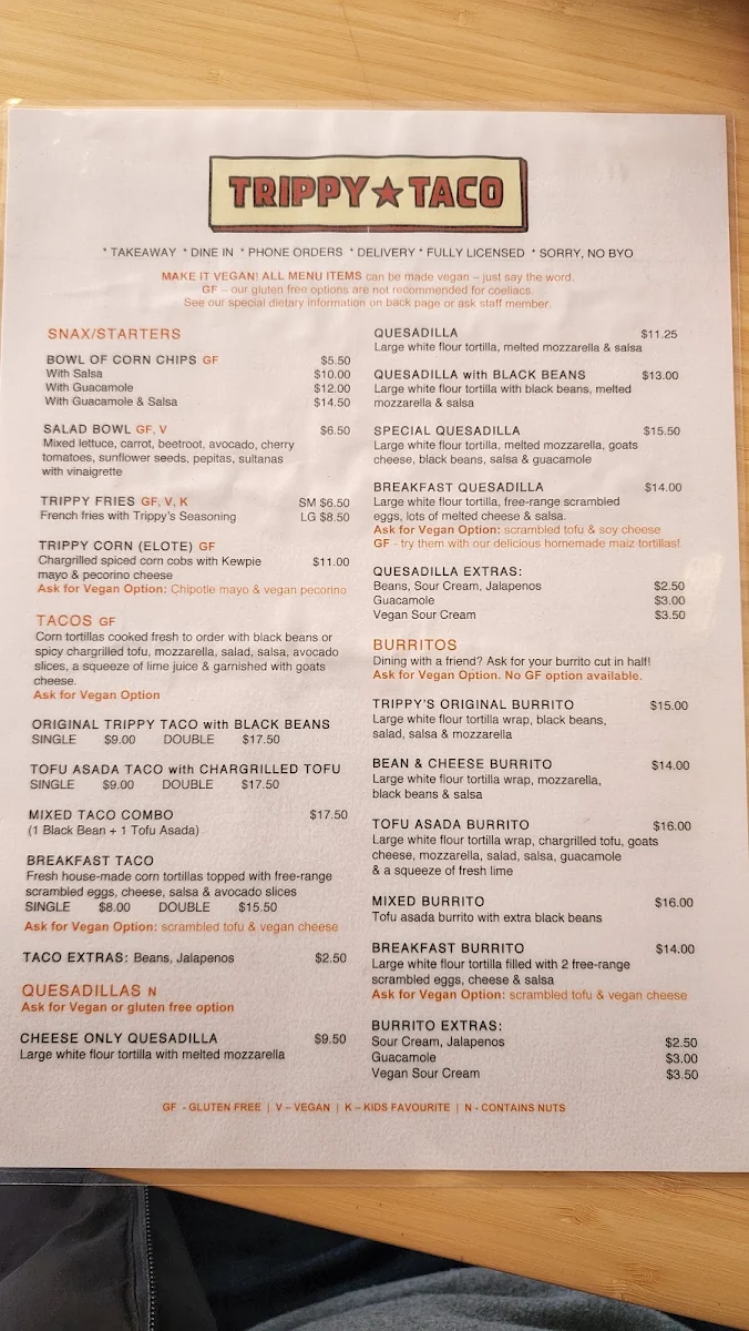Menu, Trippy Taco