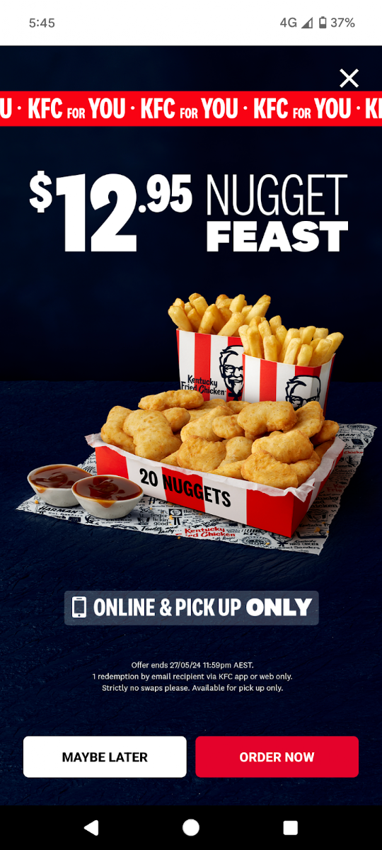 Menu, KFC Sunshine Market Place