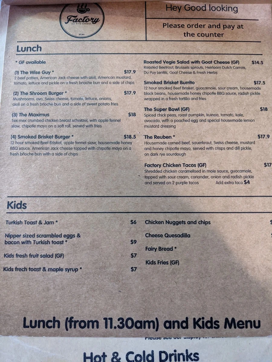 Menu, Factory Espresso