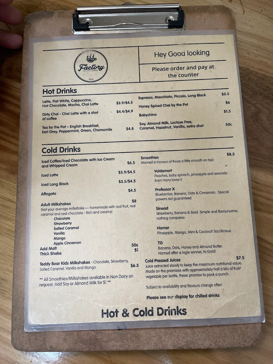 Menu, Factory Espresso