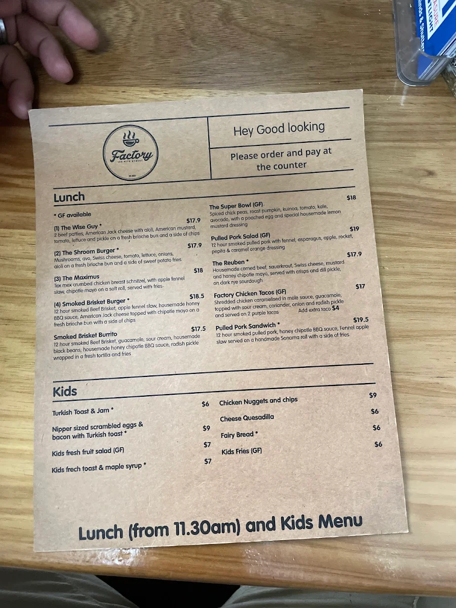 Menu, Factory Espresso