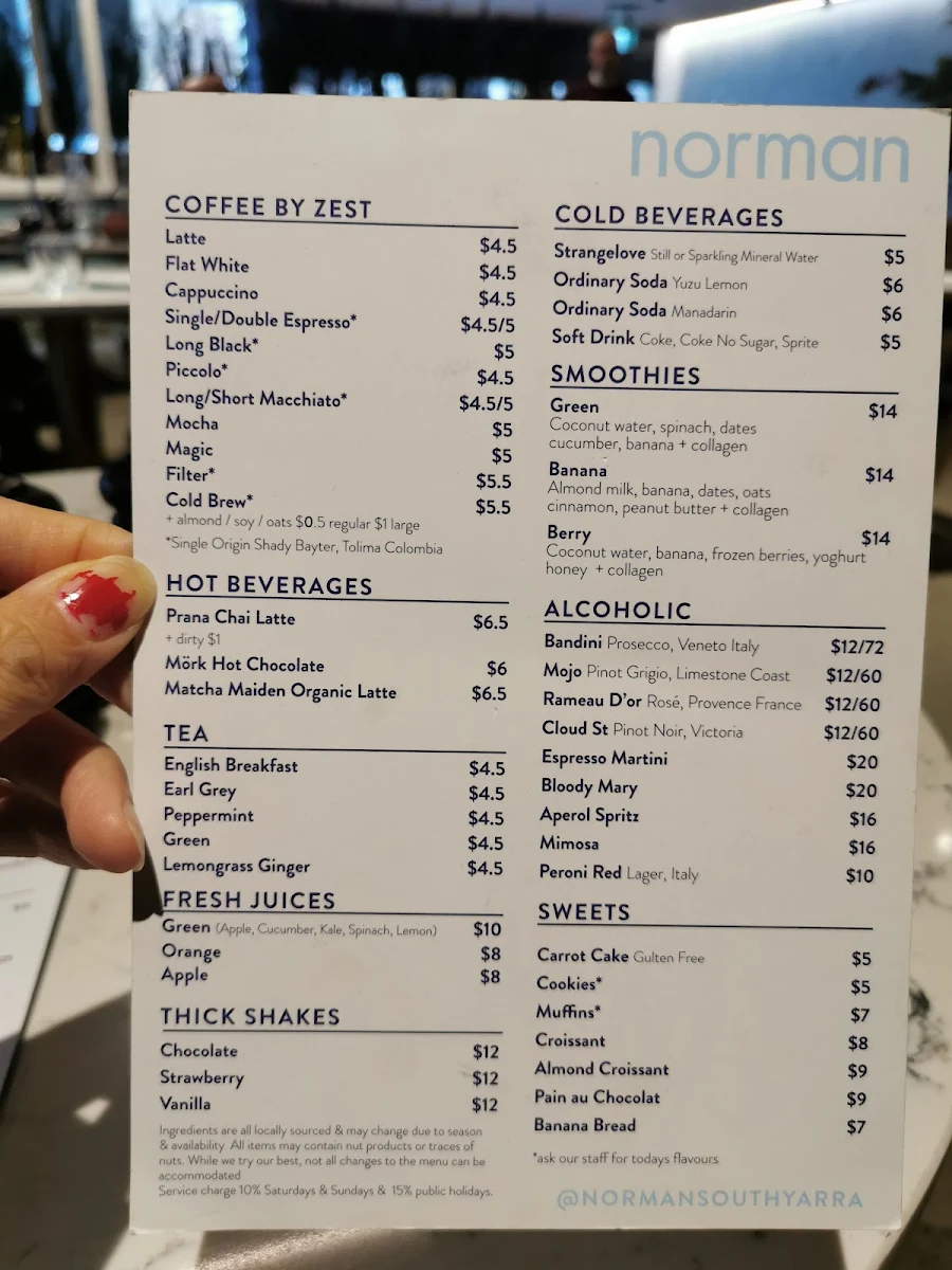 Menu, Norman South Yarra