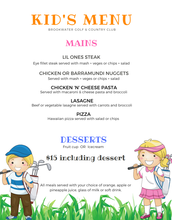 Menu, Brookwater Restaurant and Event Centre