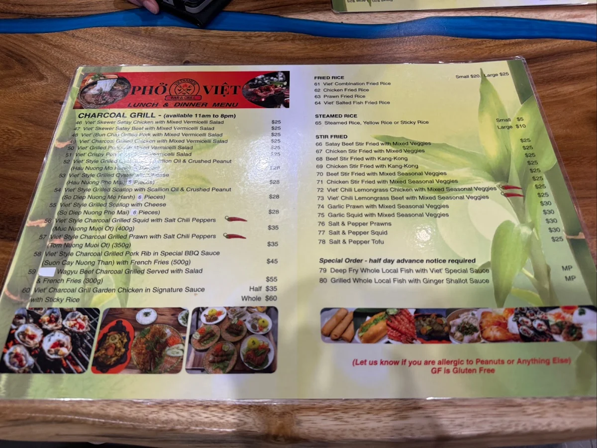 Menu, Pho Viet Vietnamese Bar & Grill
