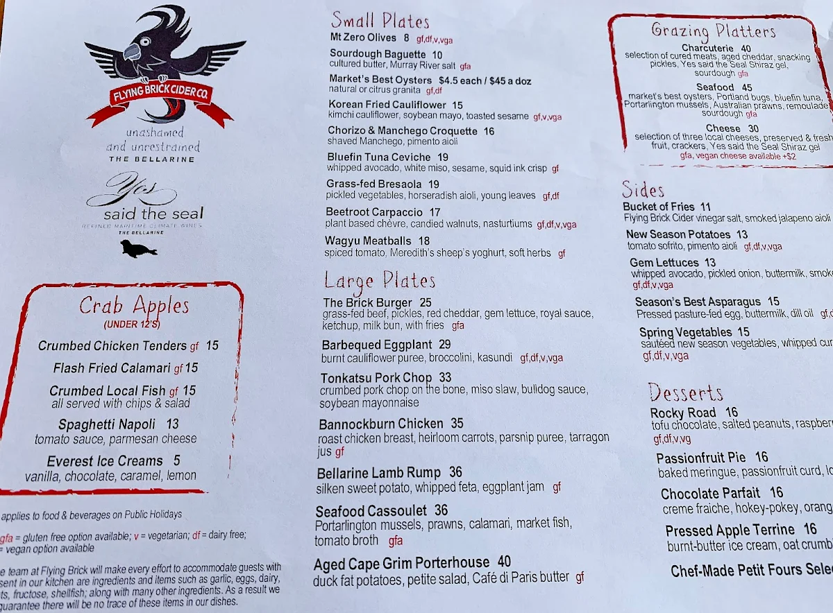 Menu, Flying Brick Cider Co