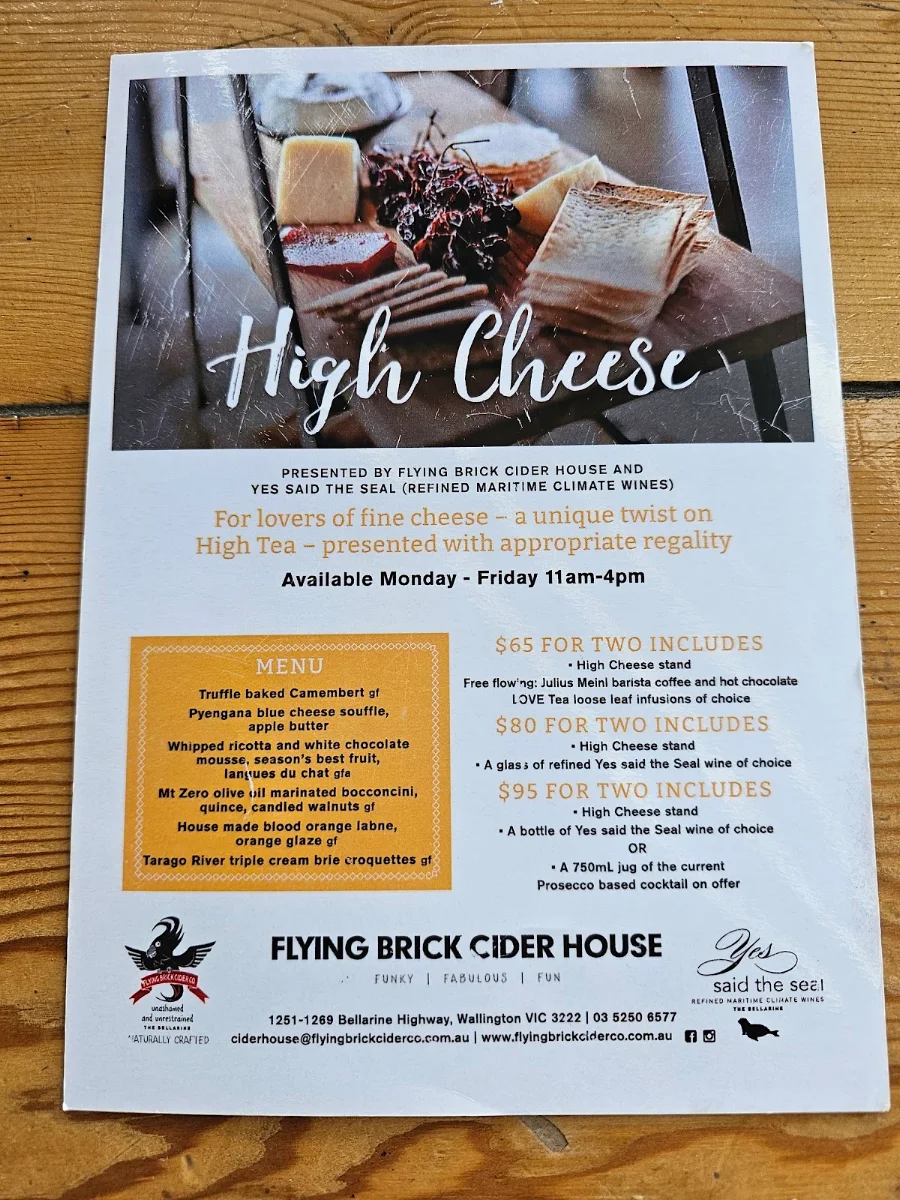 Menu, Flying Brick Cider Co