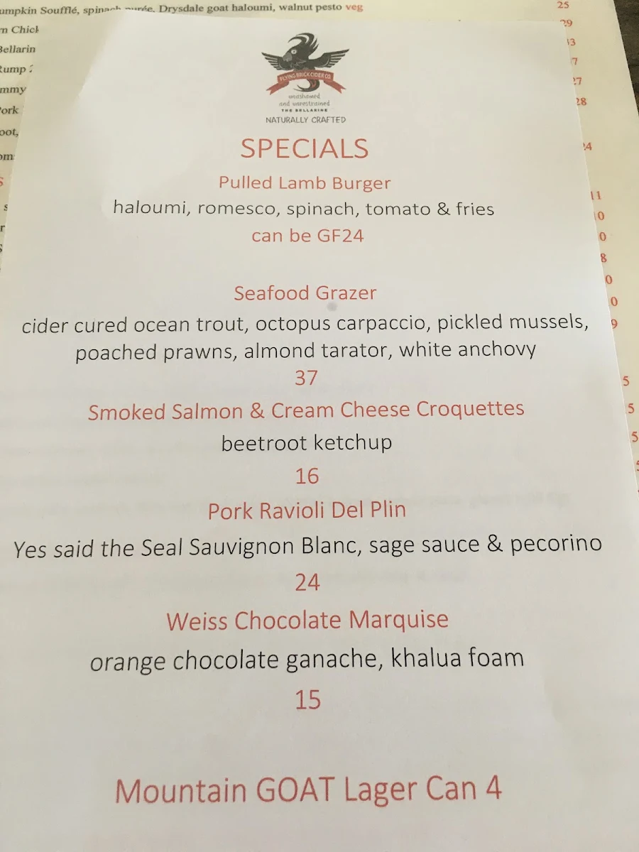 Menu, Flying Brick Cider Co