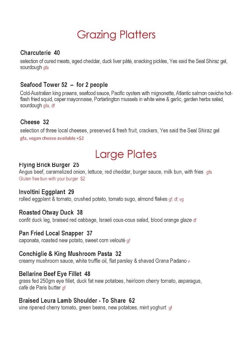 Menu, Flying Brick Cider Co