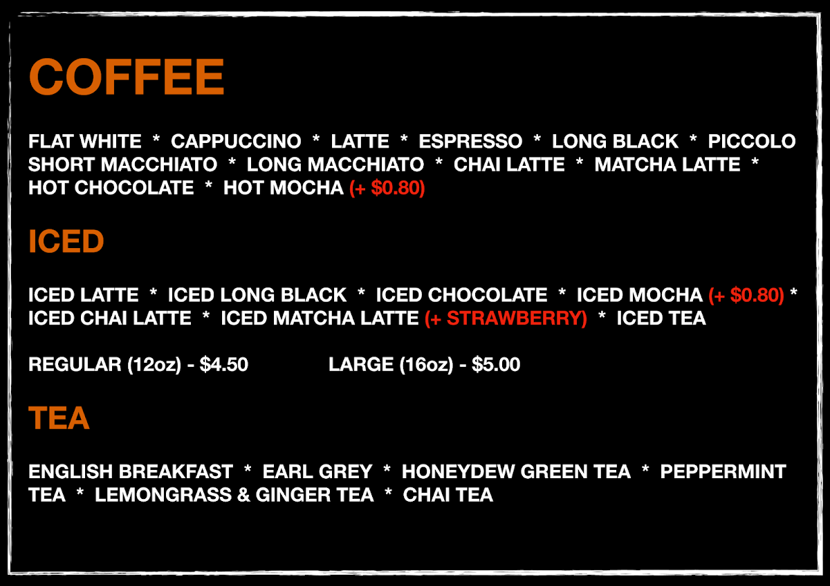 Menu, Cremosa Espresso Bars
