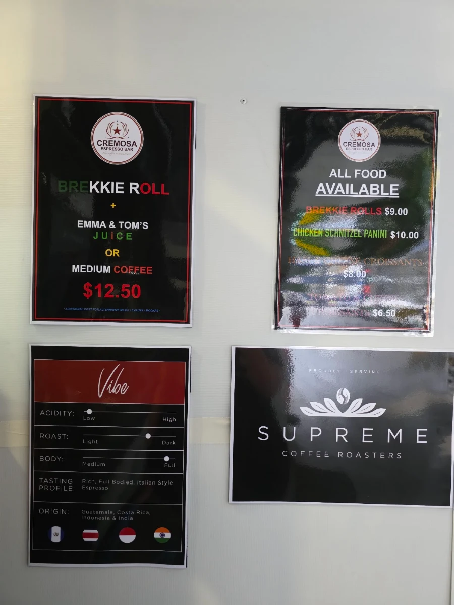 Menu, Cremosa Espresso Bars
