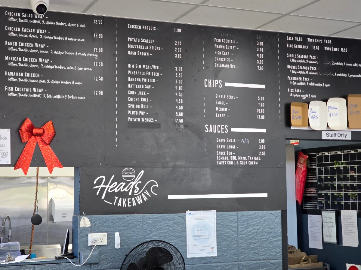 Menu, Heads Takeaway