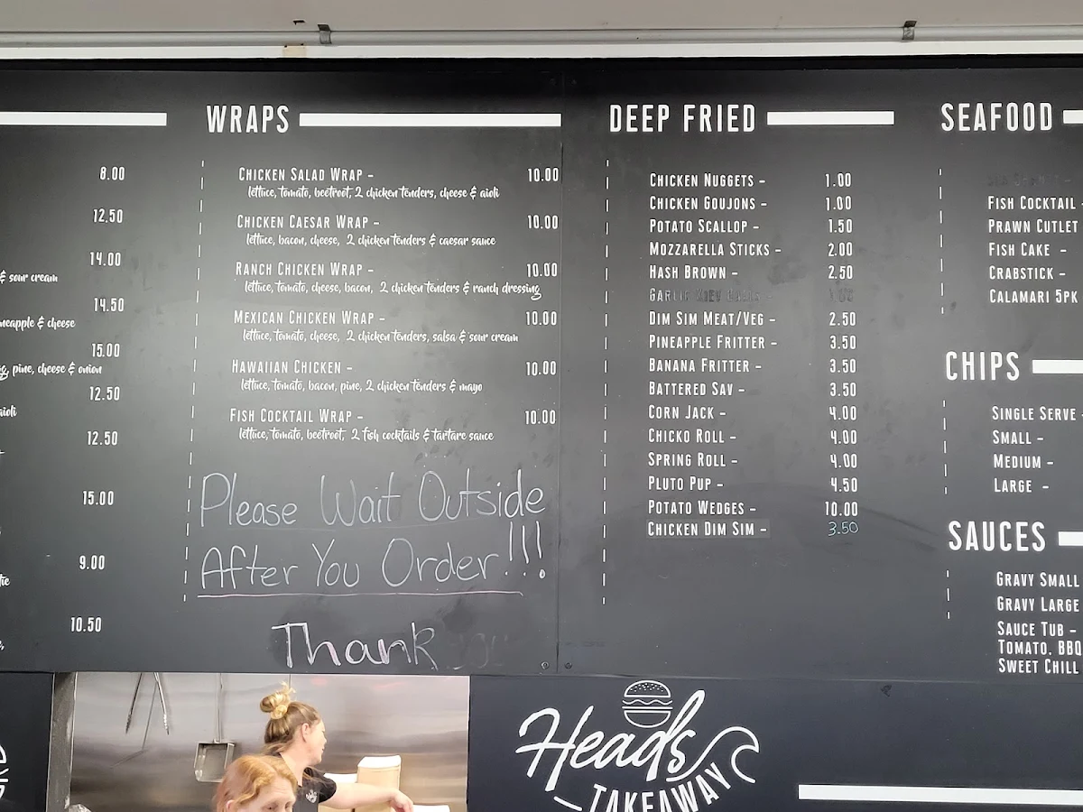 Menu, Heads Takeaway