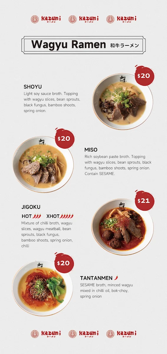 Menu, Kazumi Ramen Chinatown