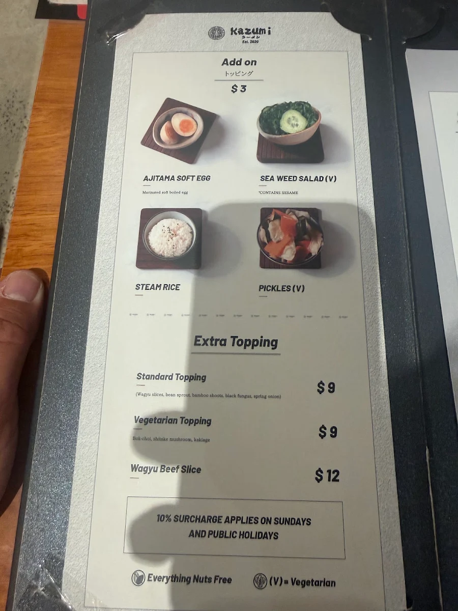 Menu, Kazumi Ramen Chinatown