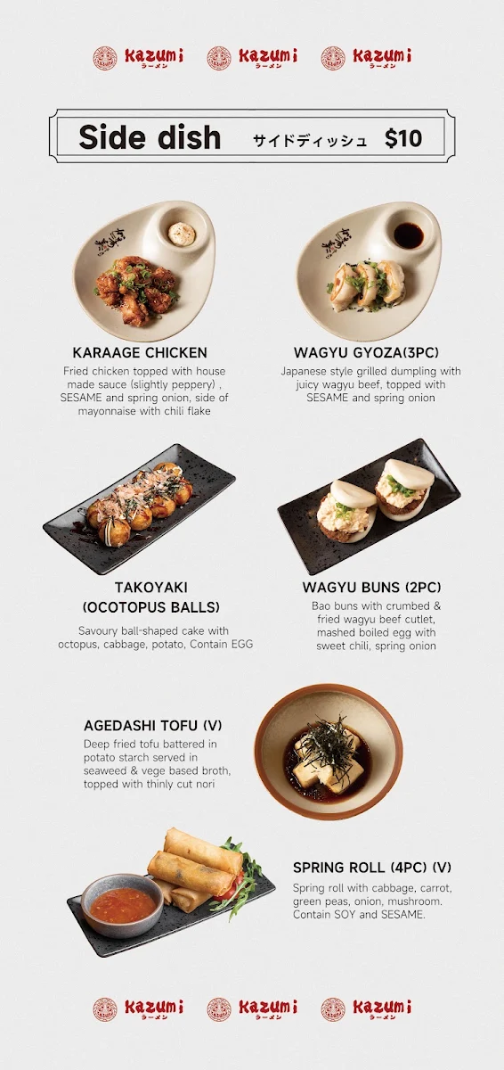 Menu, Kazumi Ramen Chinatown