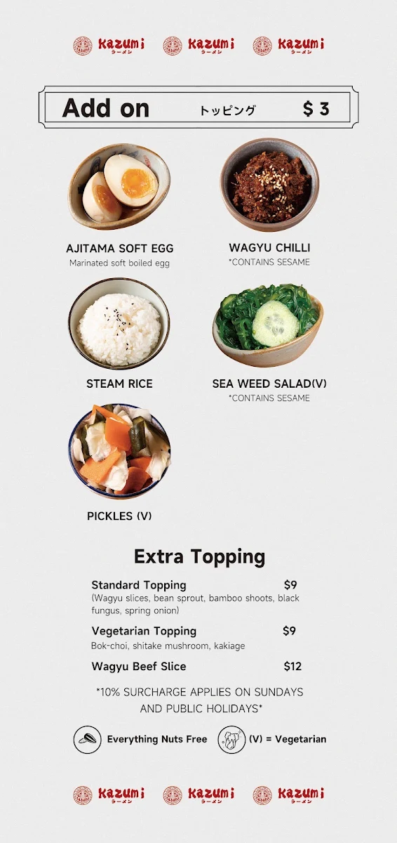 Menu, Kazumi Ramen Chinatown
