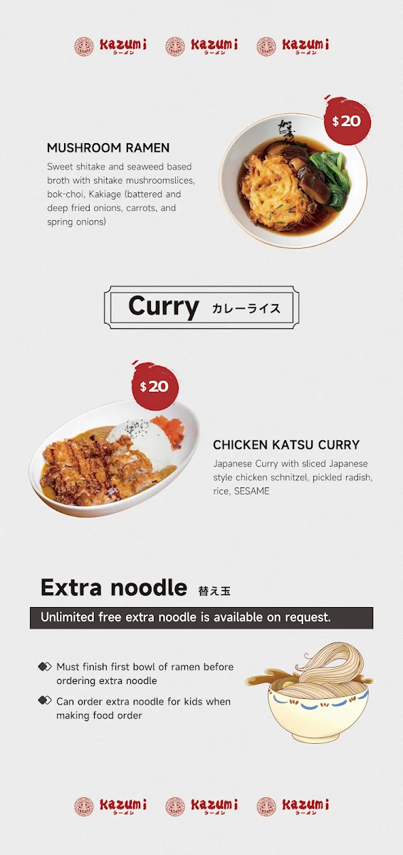 Menu, Kazumi Ramen Chinatown