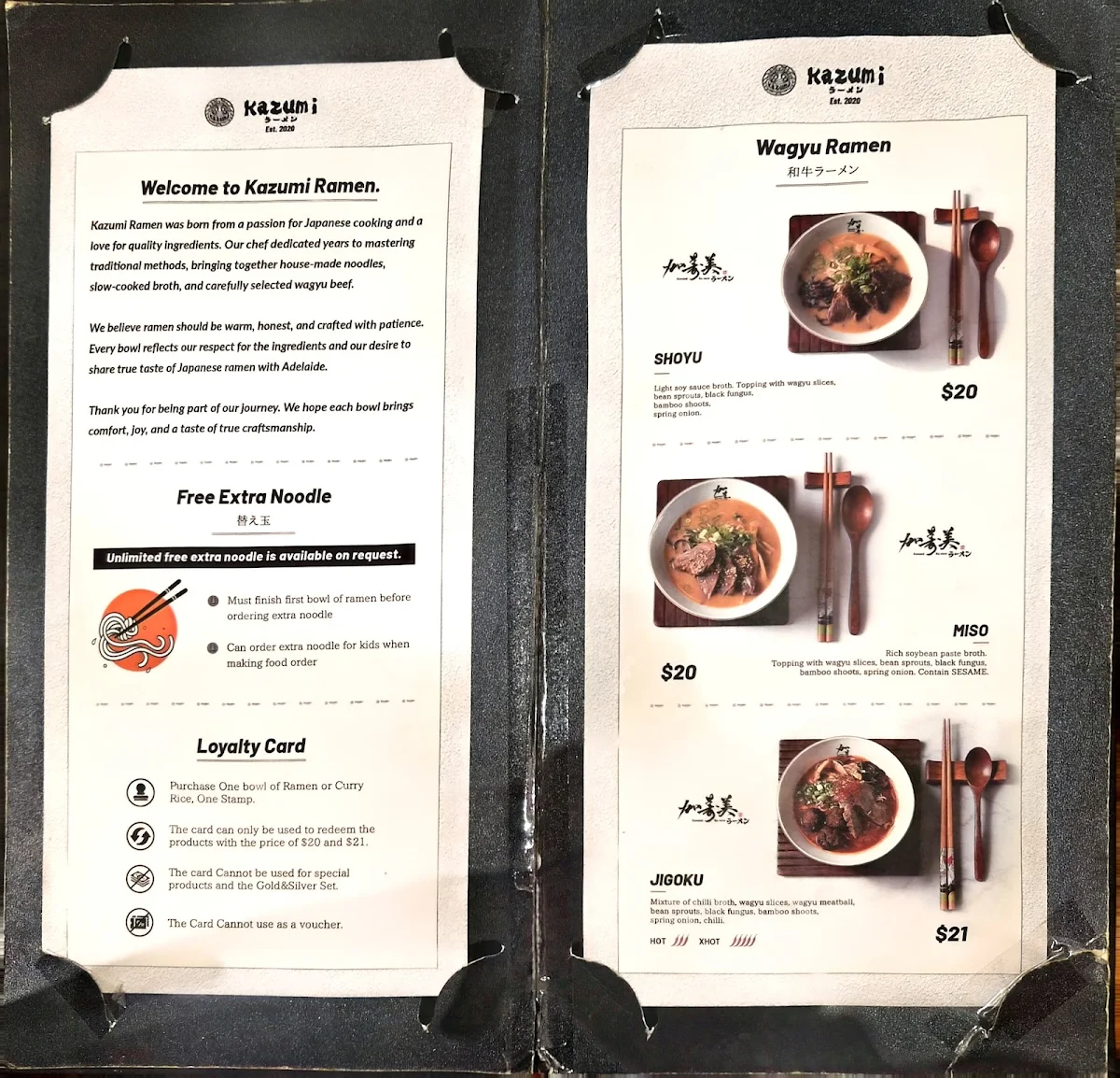 Menu, Kazumi Ramen Chinatown
