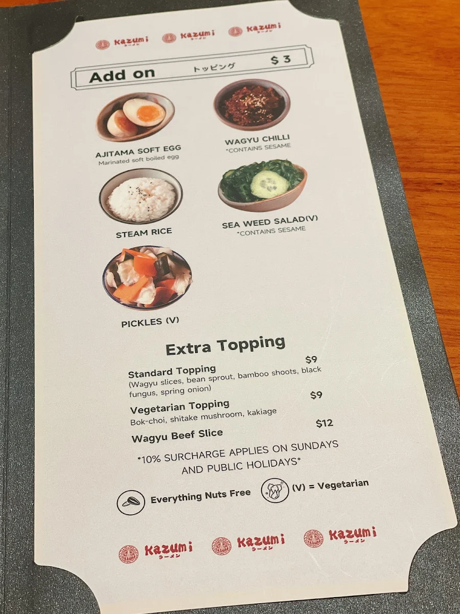 Menu, Kazumi Ramen Chinatown