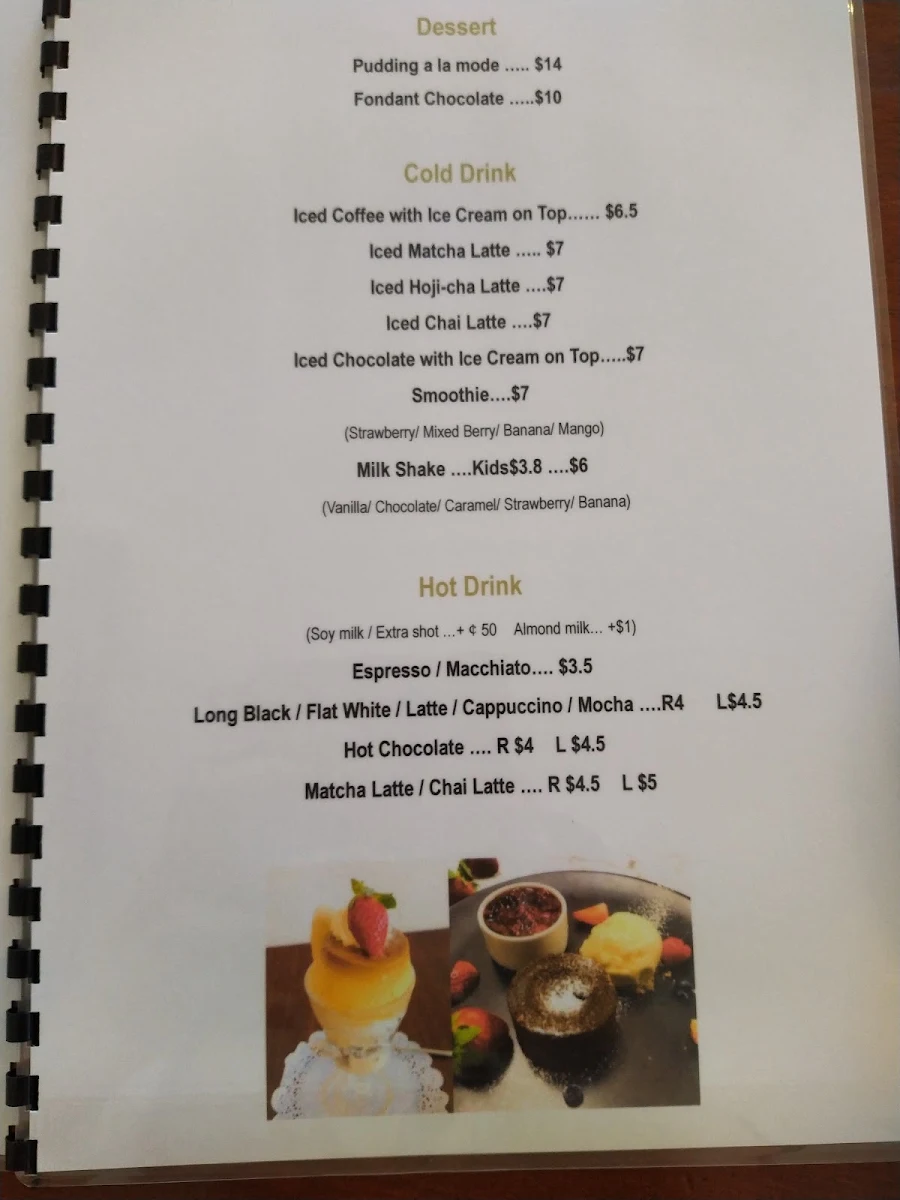 Menu, L'eclair Patisserie