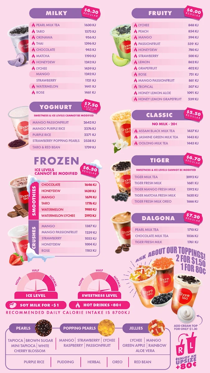 Menu, Sharetea Strathpine
