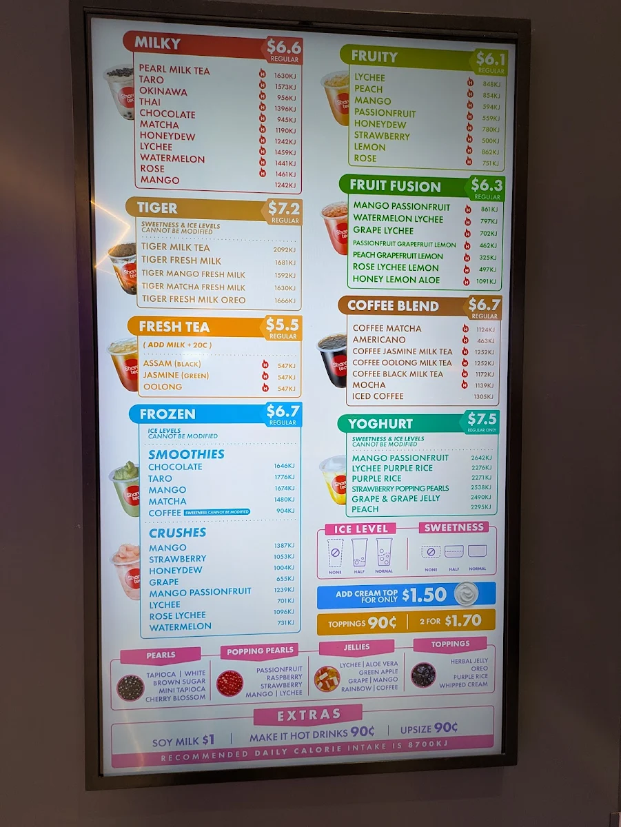 Menu, Sharetea Strathpine