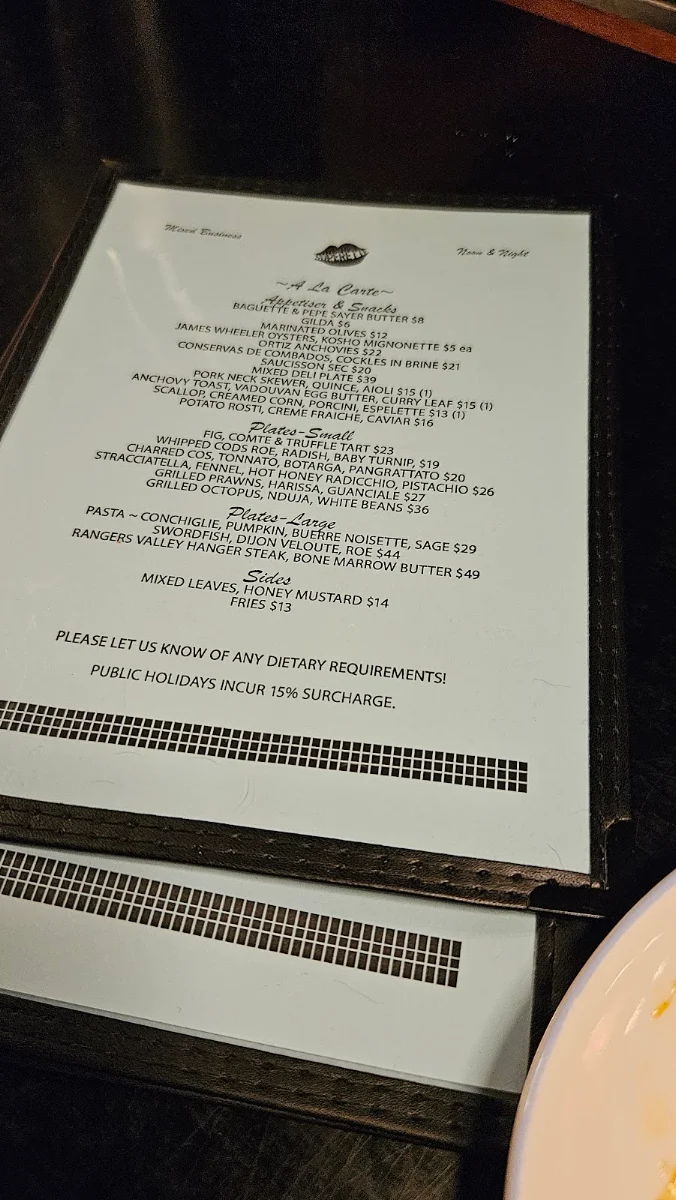 Menu, Bar Superette
