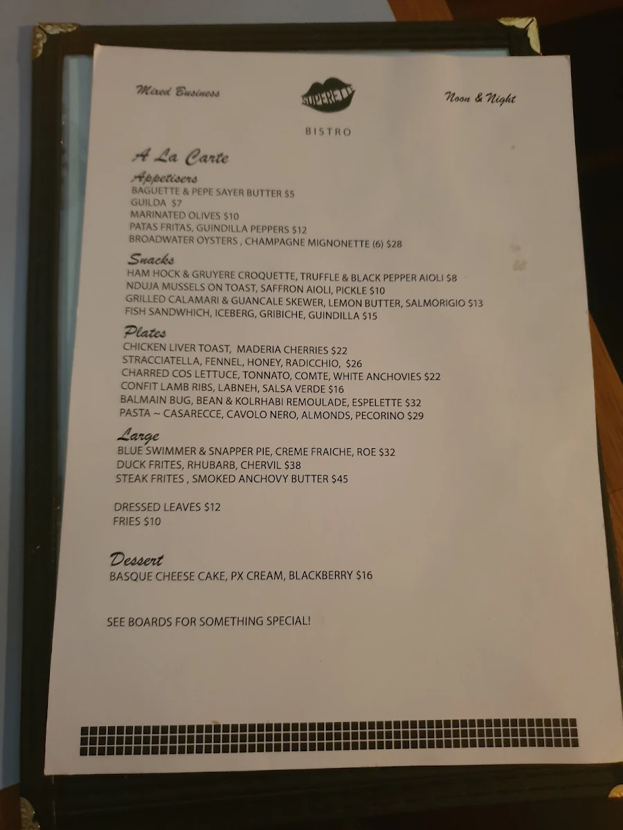 Menu, Bar Superette