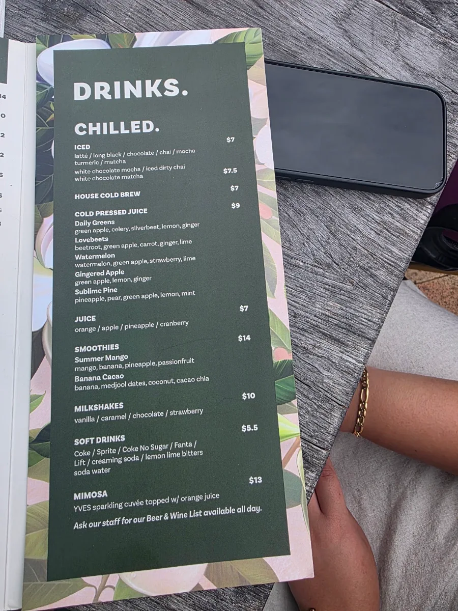 Menu, Magnolia. Nelson Bay