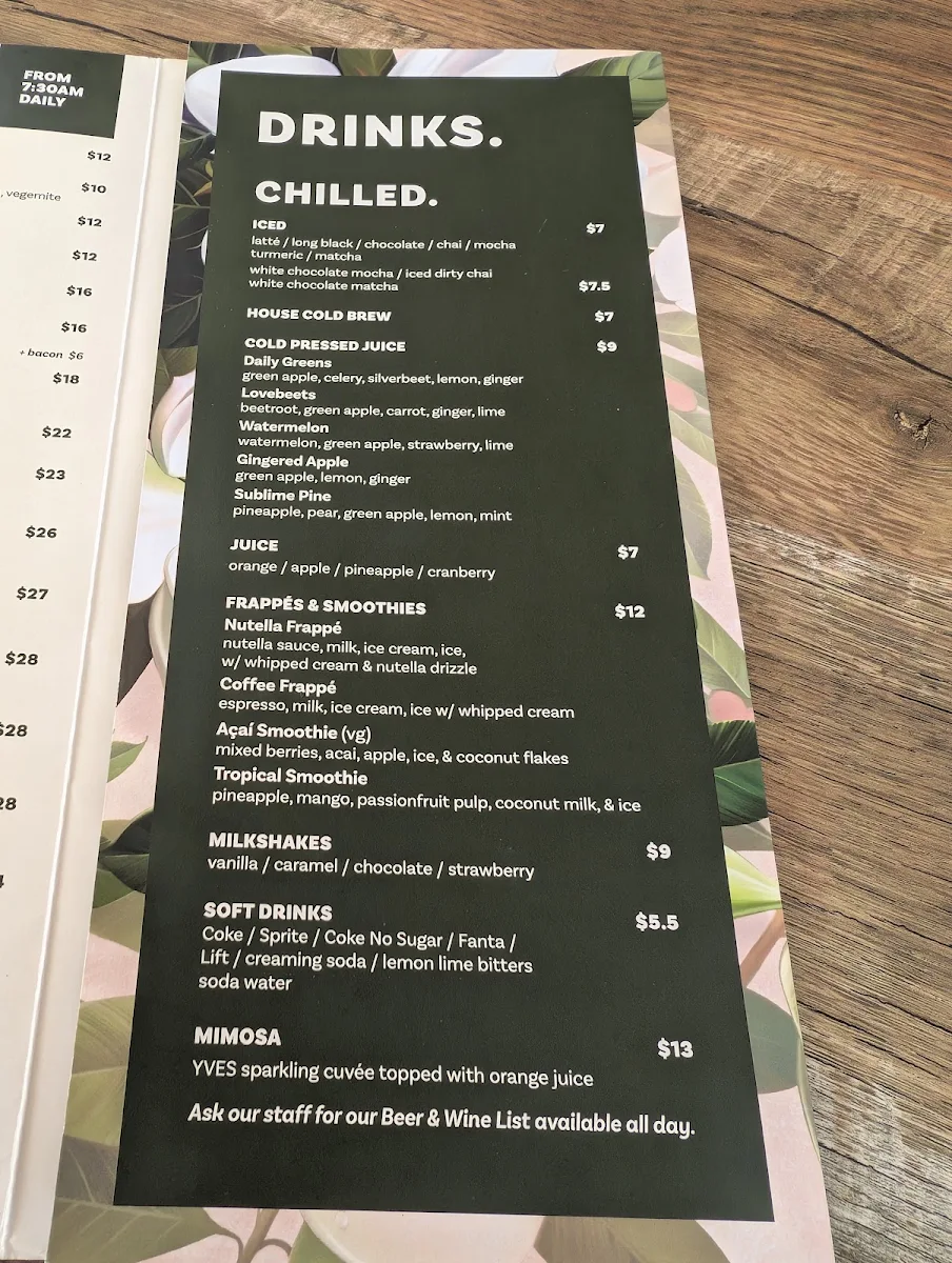 Menu, Magnolia. Nelson Bay