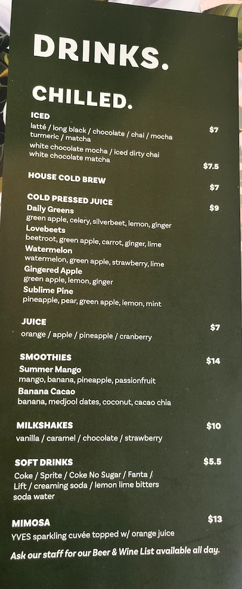 Menu, Magnolia. Nelson Bay