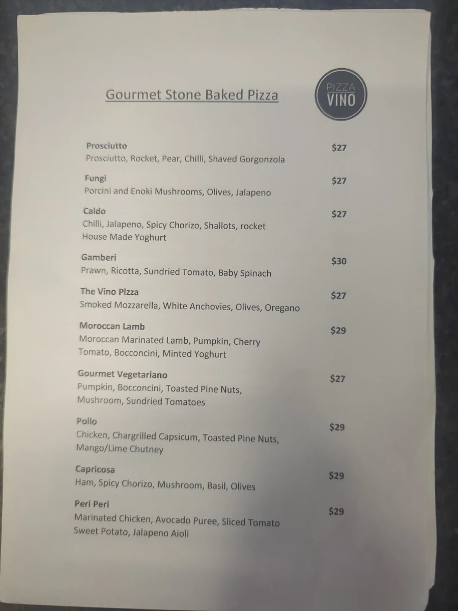 Menu, Pizza Vino