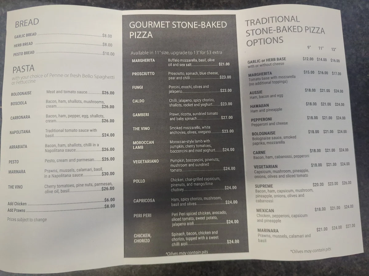 Menu, Pizza Vino
