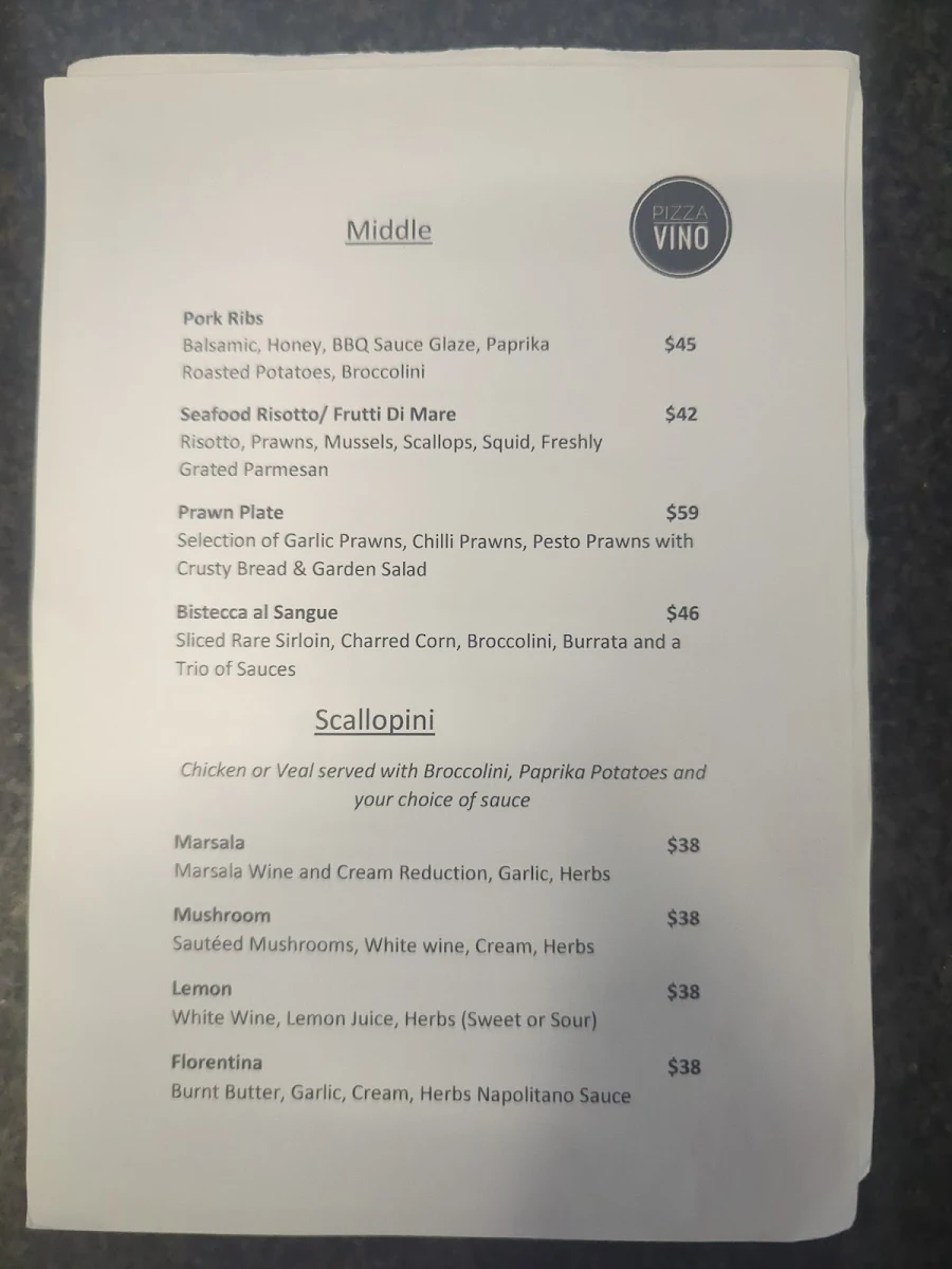 Menu, Pizza Vino