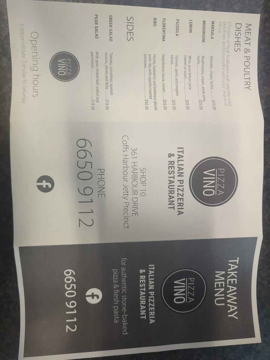 Menu, Pizza Vino