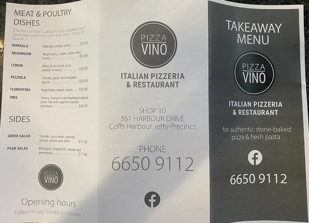Menu, Pizza Vino
