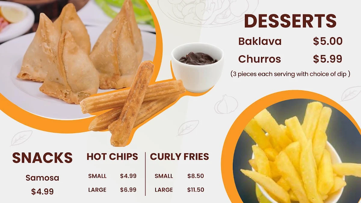 Menu, Chaye Shaye (Kebab Shop)