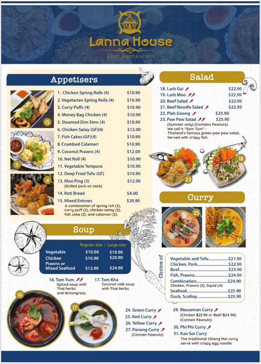 Menu, Lanna House Thai Restaurant