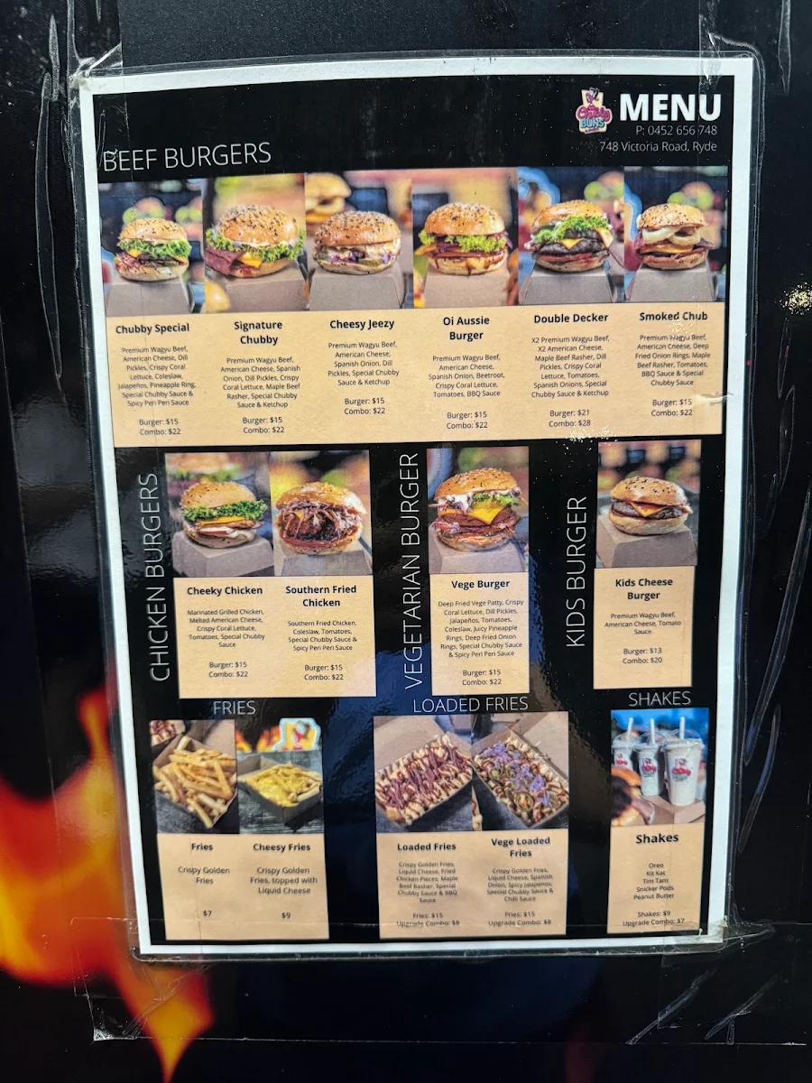 Menu, Chubby Buns Burgers Ryde