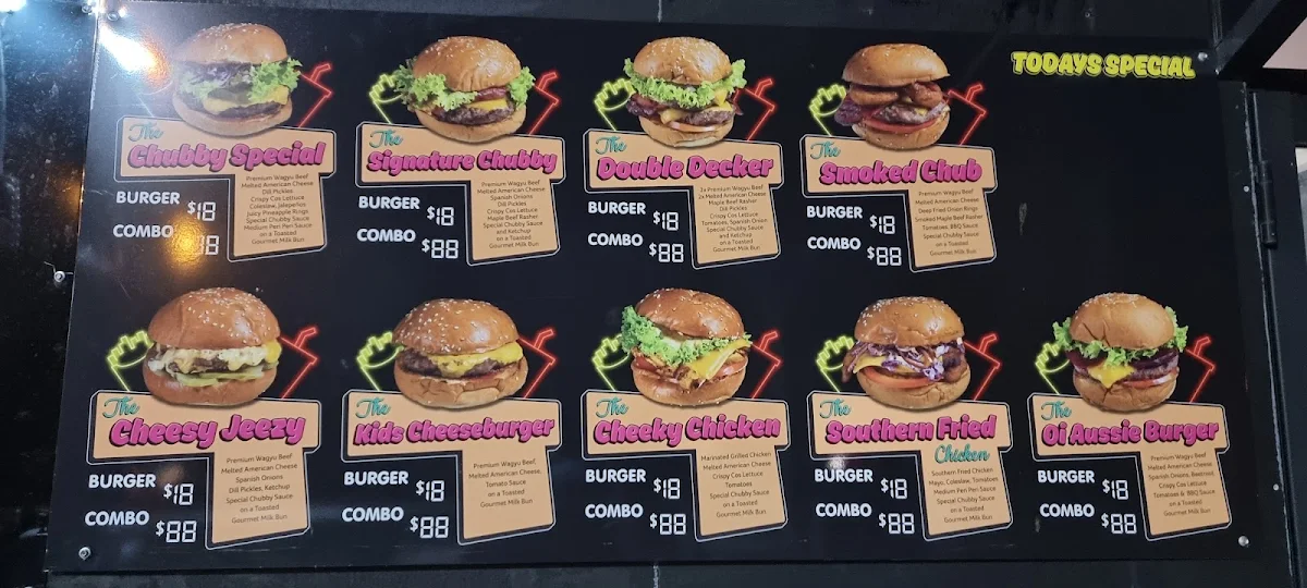 Menu, Chubby Buns Burgers Ryde