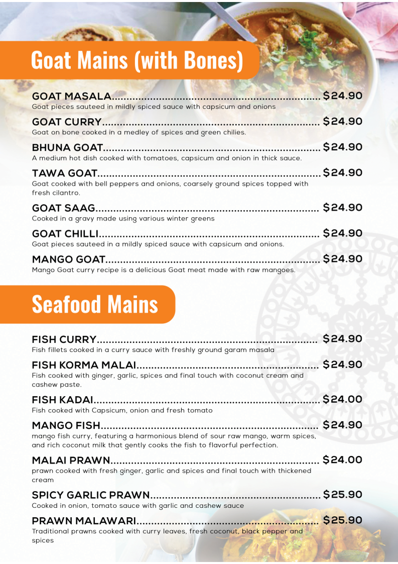 Menu, Sehaj Indian Food and Sweets Gledswood Hills